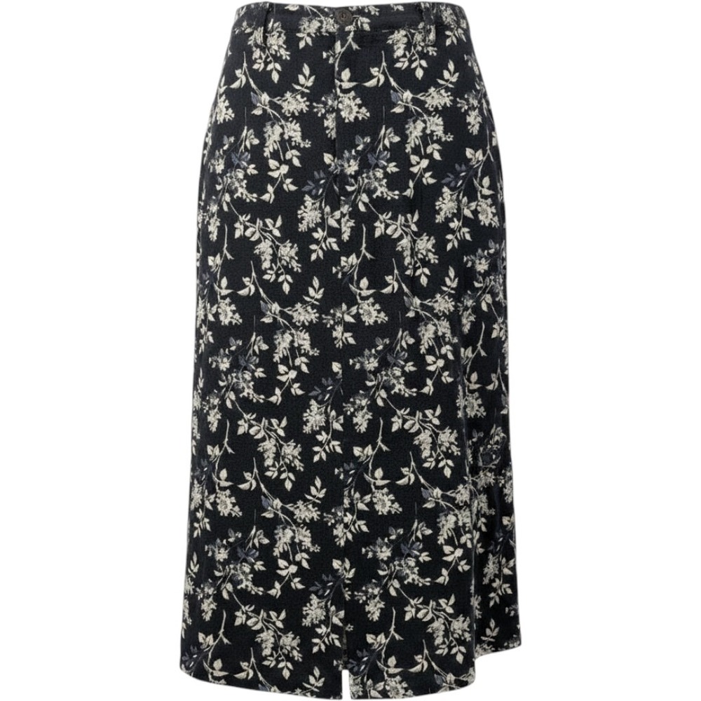 Y2K Vintage Petite Navy Floral Linen Blend Midi‎ Skirt Size 6P Liz Claiborne